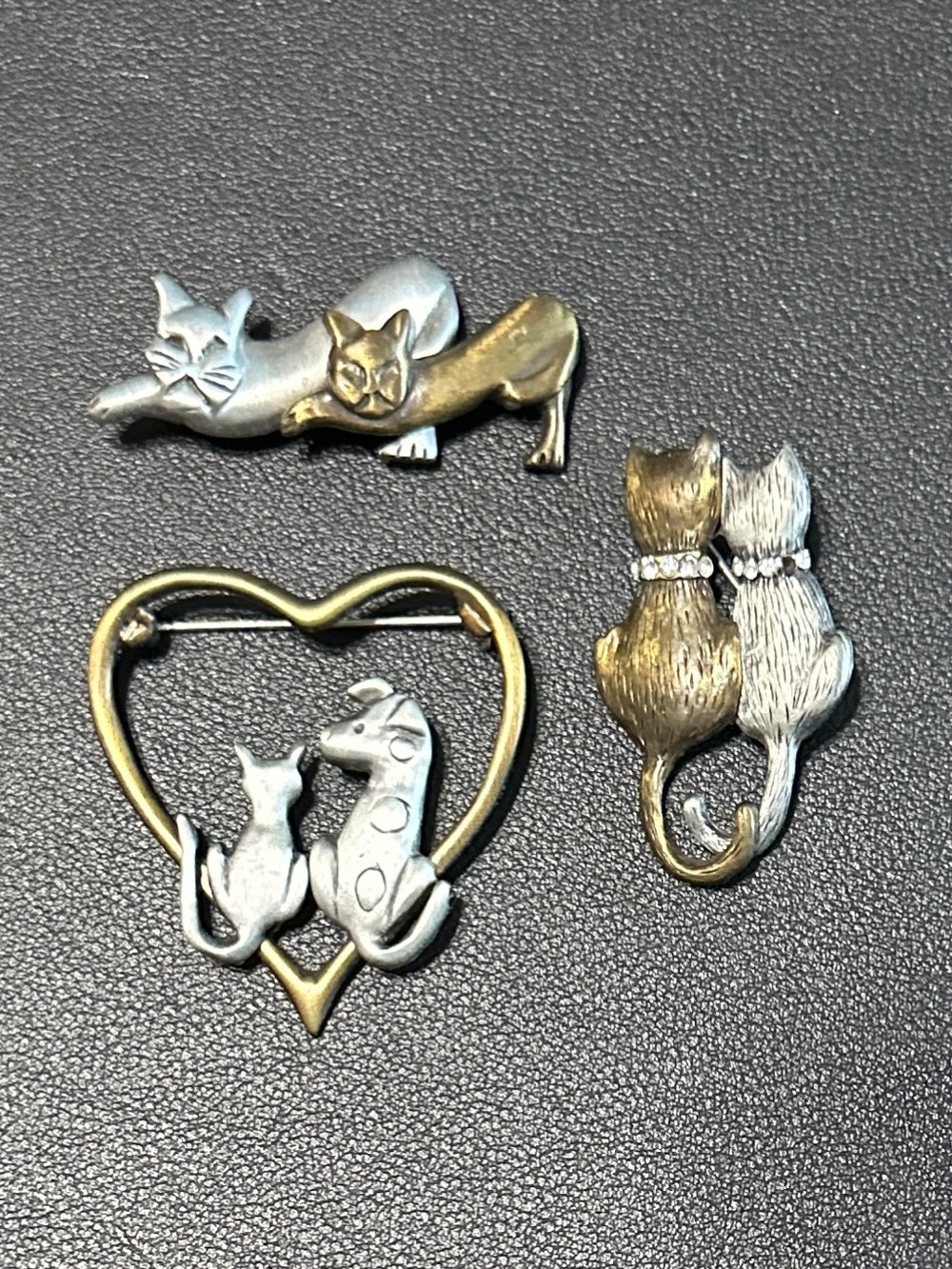 Cat Lovers Pin Set - Silver and Gold Cat Brooches